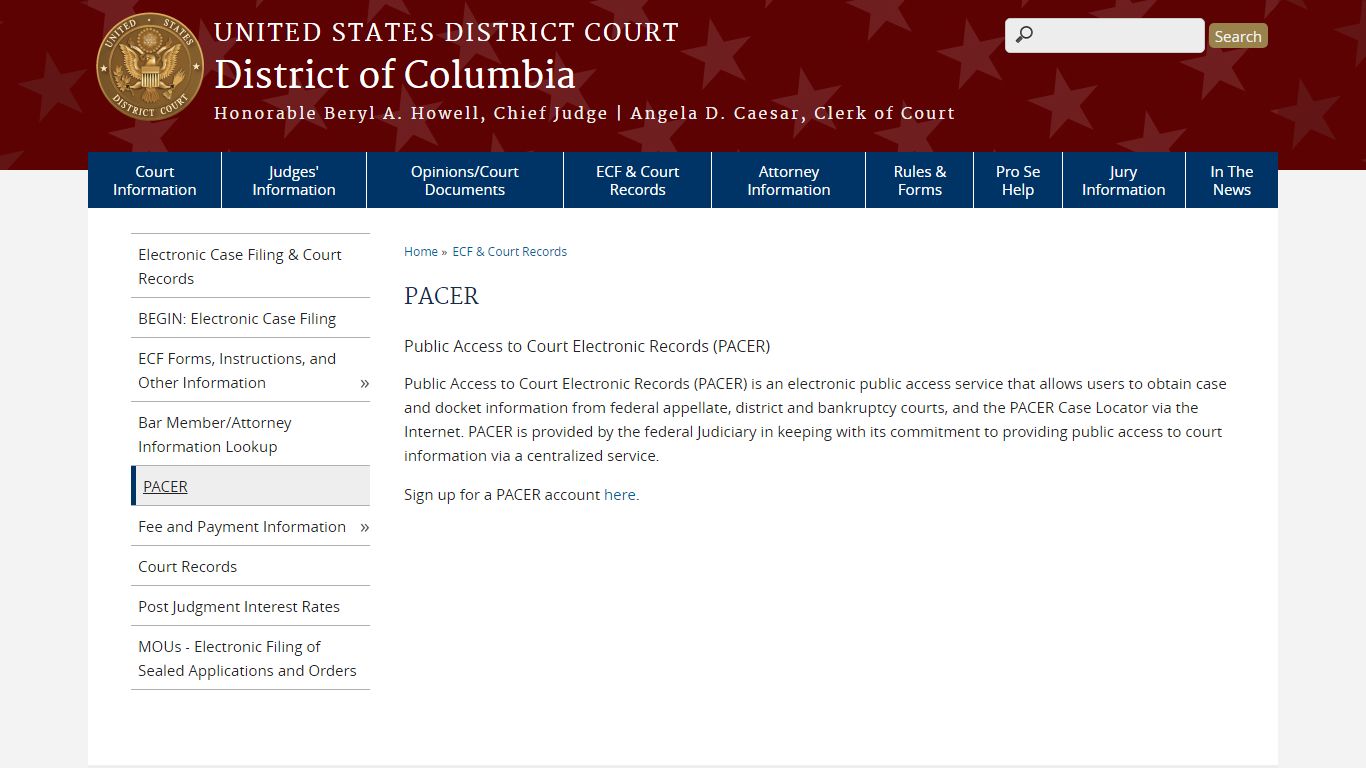 PACER | District of Columbia | United States District Court